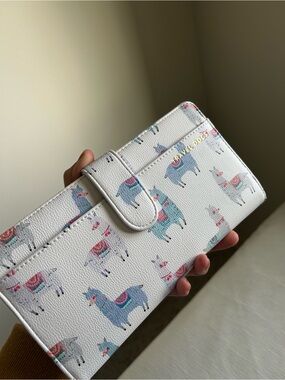 Love & Lore Travel documents fold over wallet White Llama Print